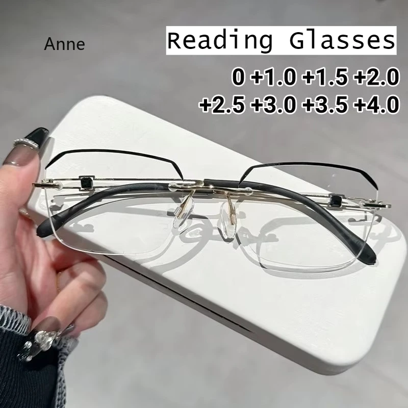 

2025 New Business Frameless Reading Glasses for Men Ultra Light Retro High-definition Glasses Anti Blue Light Presbyopia Glasses