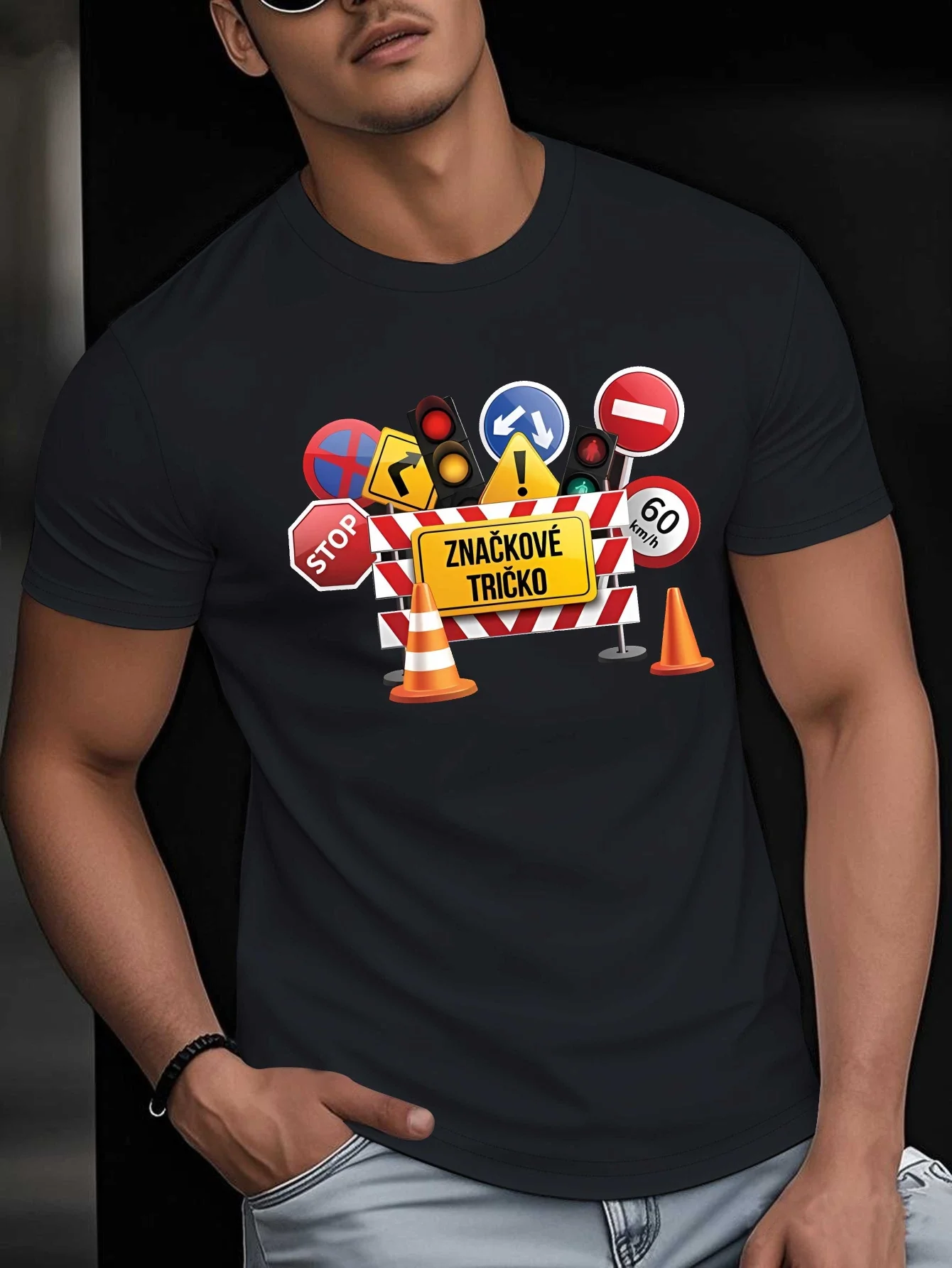 Funny Slovak Language Shirt Humorous Slovak Phrase Traffic Sign Print Znackové Tricko Crew Neck Breathable Short Sleeve Tee
