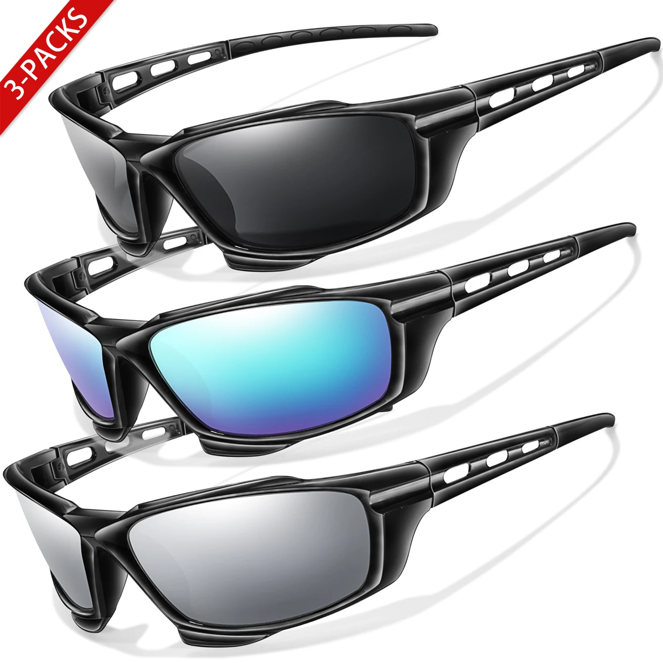 3 أزواج من النظارات الشمسية المستقطبة للرجال، نظارات رياضية للنساء، نظارات ركوب الدراجات والجري والقيادة وصيد الأسماك