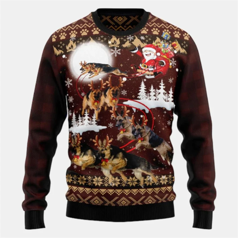 German Shepherd Men's Ugly Christmas Sweater 3D All Over Printed Men Pullover Casual Sweatshirt Y2K Couple Tops Unisex Clothing