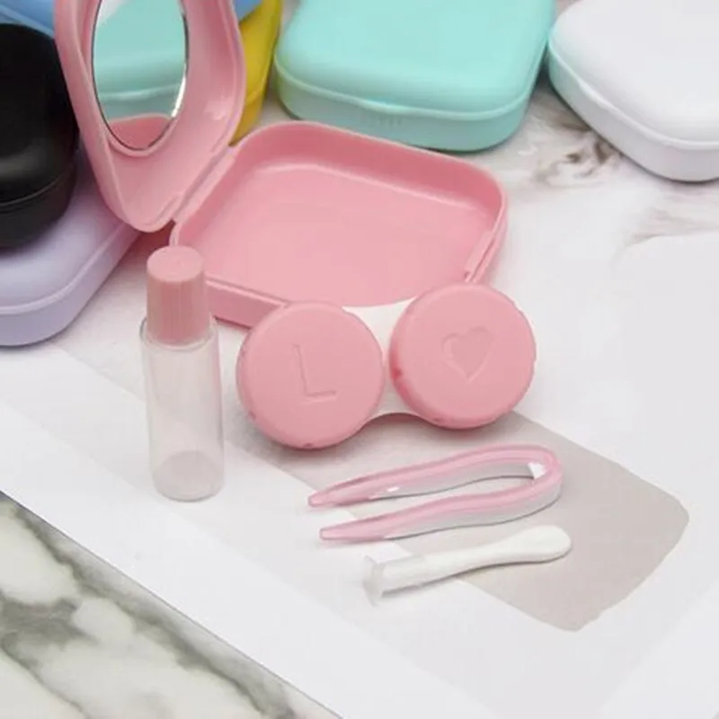 Macaron Kleur Mini Oogcontactlenzen Hoesjes Meisje Zwart Paarse Contacten Lens Container Case Siliconen Pincet Mini Pocket Box