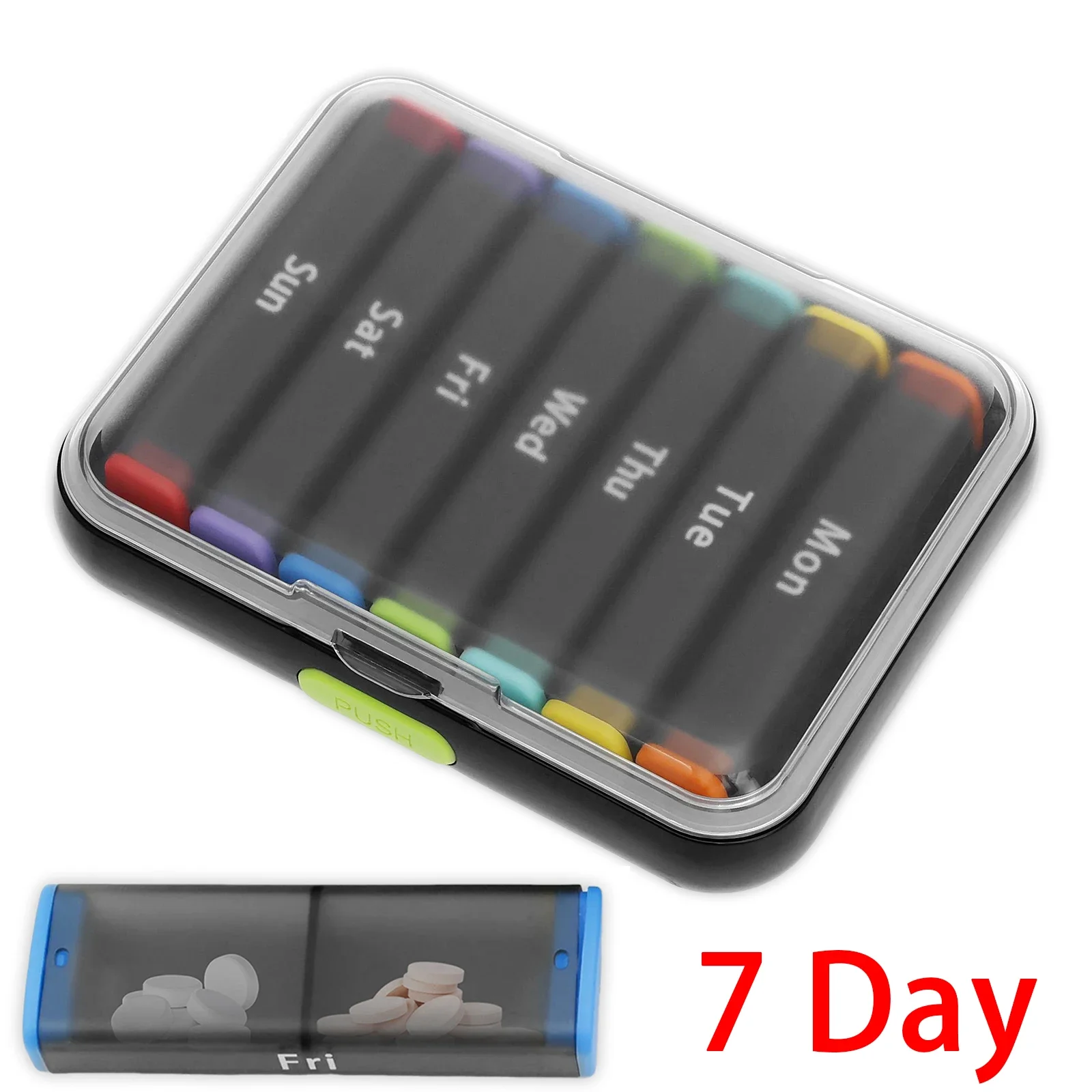 

Weekly 7 Days Pill Container 14 Slots Morning Evening Pill Storage Box Medications Portable Supplements Vitamins