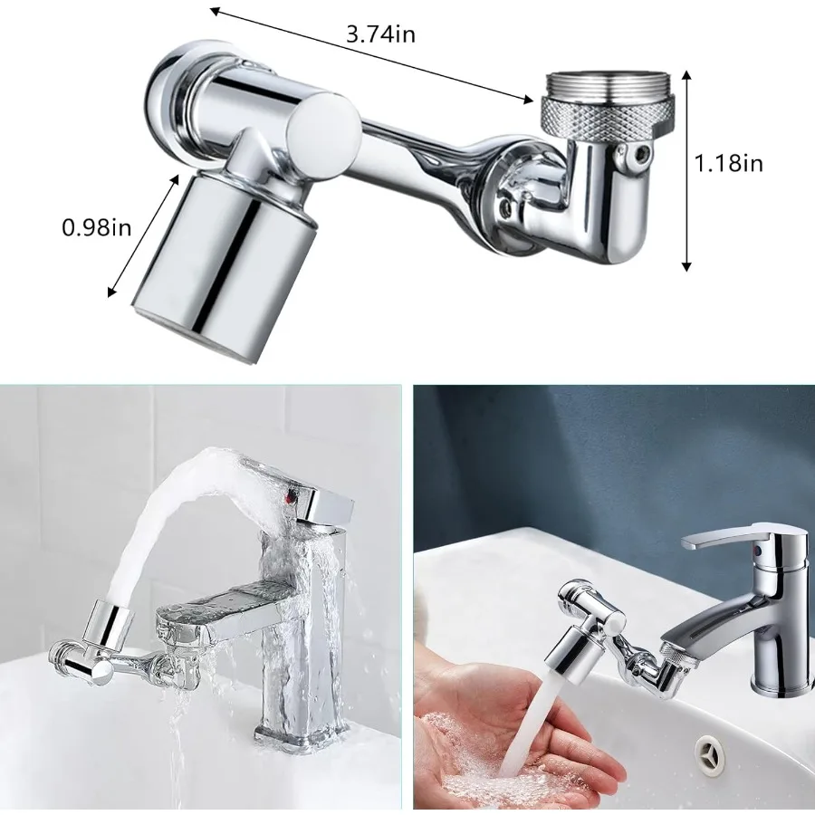 Extensor de grifo giratorio 1080 para fregadero de cocina y baño, brazo robótico giratorio de latón, extensión de aireador de agua con DualMode Spla