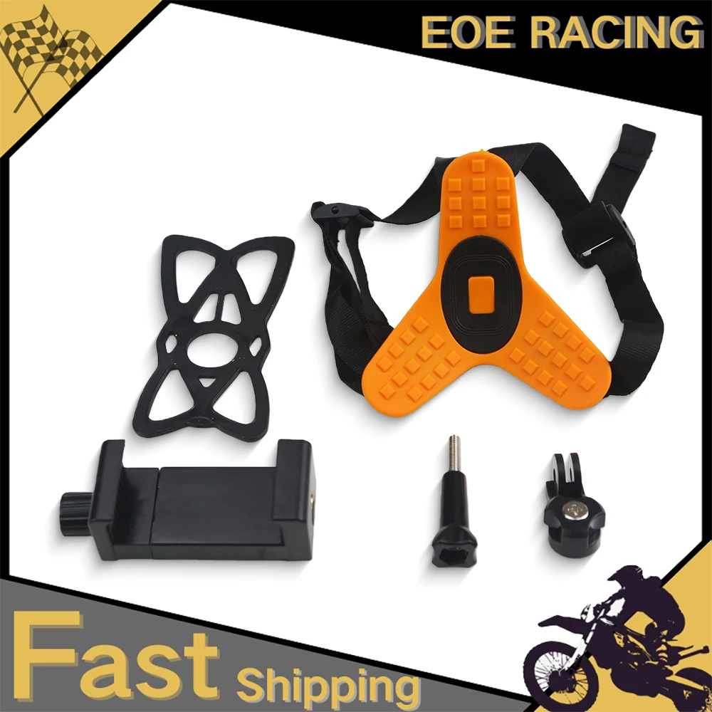 

4PCS Motorcycle Helmet Chin Mount Kit Orange Double Hole Phone Clip Camera Support For Outdoor Riding Recording