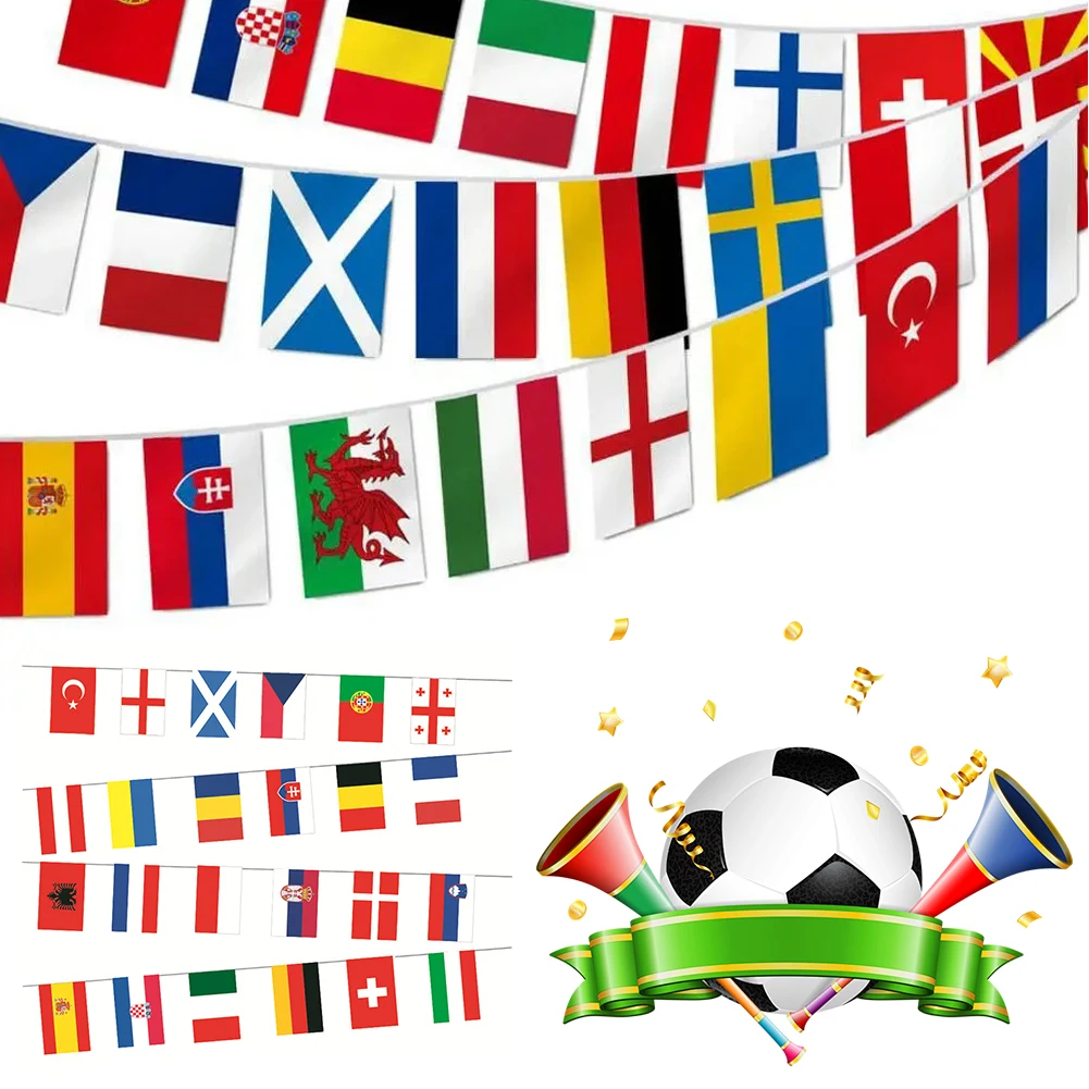 

Флажки-гирлянды 2024: Национальные флаги 10 м, 24 команды, для декора вечеринок, баров, спортивных клубов