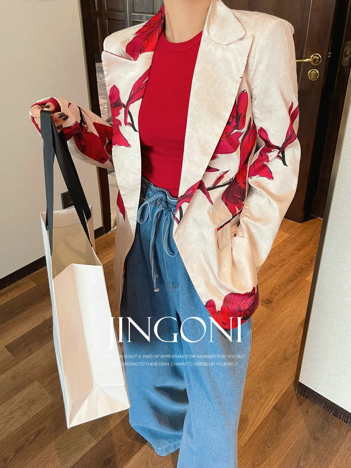 Floral Blazer Jacket Tops Y2K Women Clothing 2024 Woman Autumn Korean Style Vintage Elegant Coat Outerwears New Luxury Suit Crop