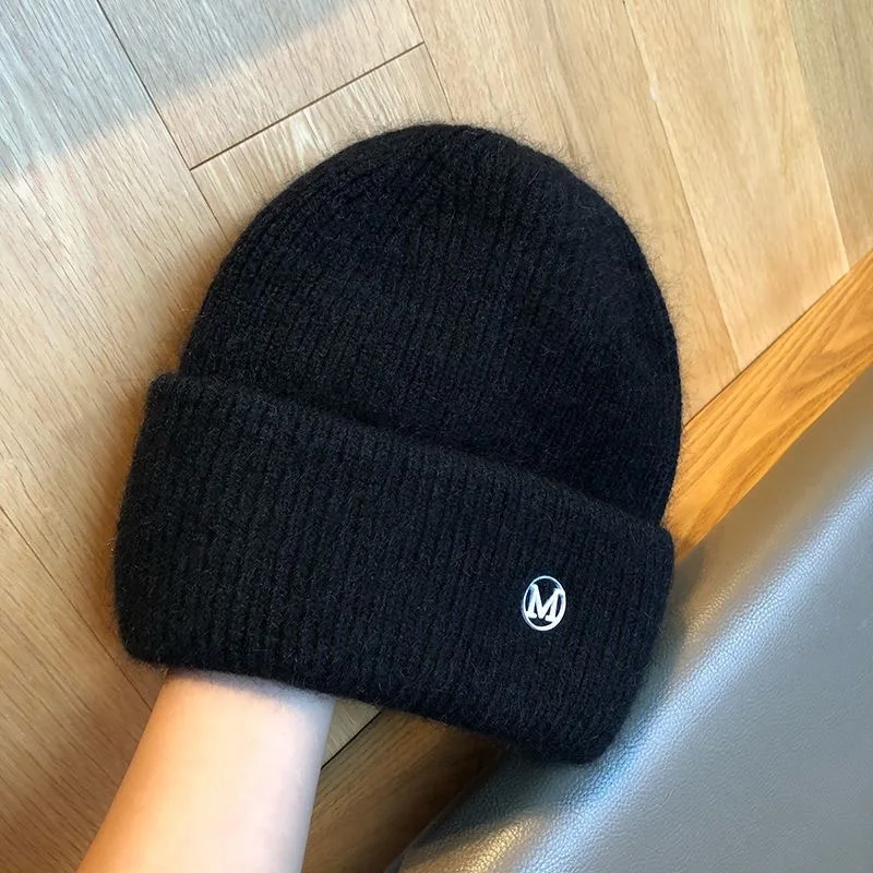 Women Hat Winter Warm Fashion Letter M Rabbit Knitted Hat Bonnet Streetwear Korean Skullies Beanies for Women Winter Hat