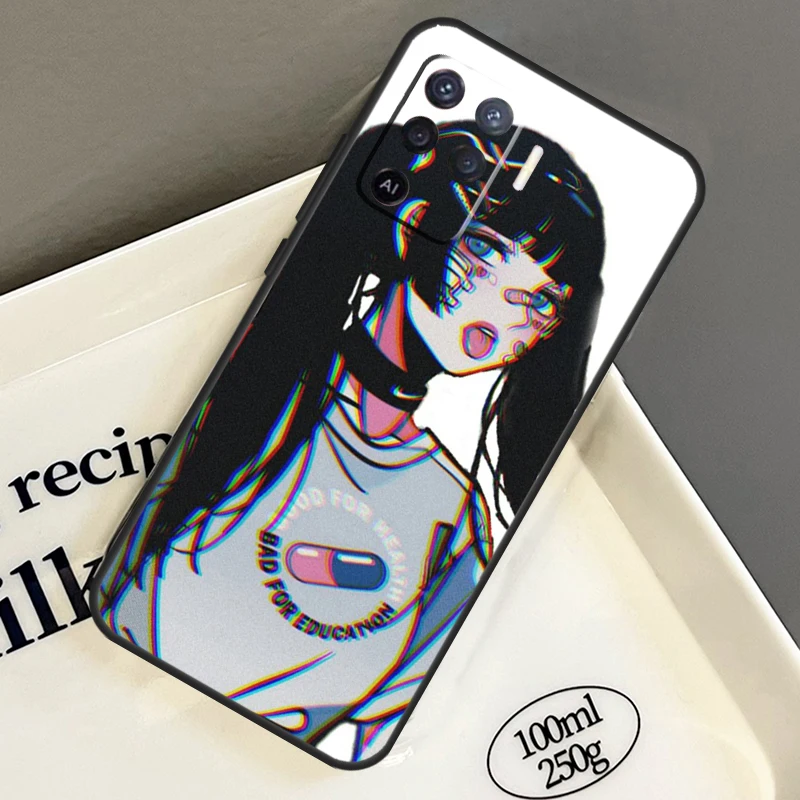 Vaporwave Aesthetic Sad Anime Case For OPPO A54 A74 A94 A15 A16 A17 A57 A77 A52 A72 A91 A96 A76 A5 A9 A31 A53 A57s Cover