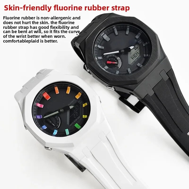 حافظة من السيراميك بحزام مطاطي فلوري لساعة كاسيو جي شوك GA-2100 B2100 GA2110 ملحقات معدلة