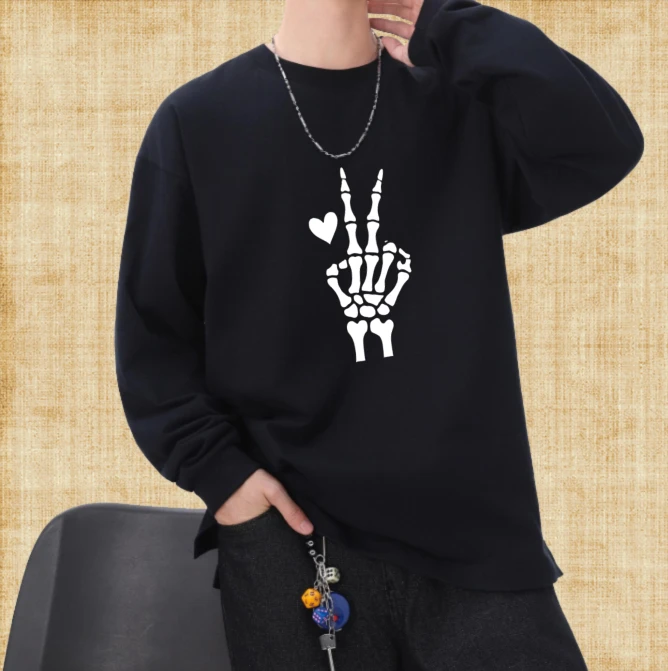 

T shirt men autumn Couple Streetwear Long sleeves Graphic tee Skeleton Hand Aesthetic clothing Luxury Printed t shirt Bsketball