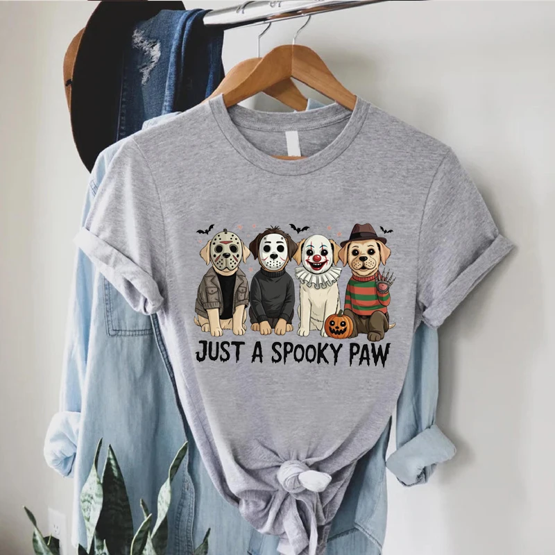 

T-Shirt for Women's Short Sleeve Summer Just A Spooky Paw Print Top Halloween Dog Fashion Trend Tee Shirt Round Neck Clothes