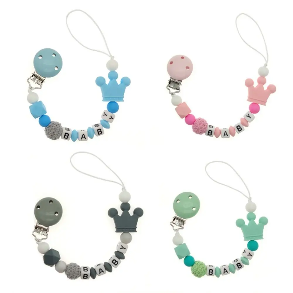 

Безопасная алфавитная Корона, силиконовые бусины для пищевых продуктов, нескользящая детская цепочка для пустышки, искусственная зубная цепочка