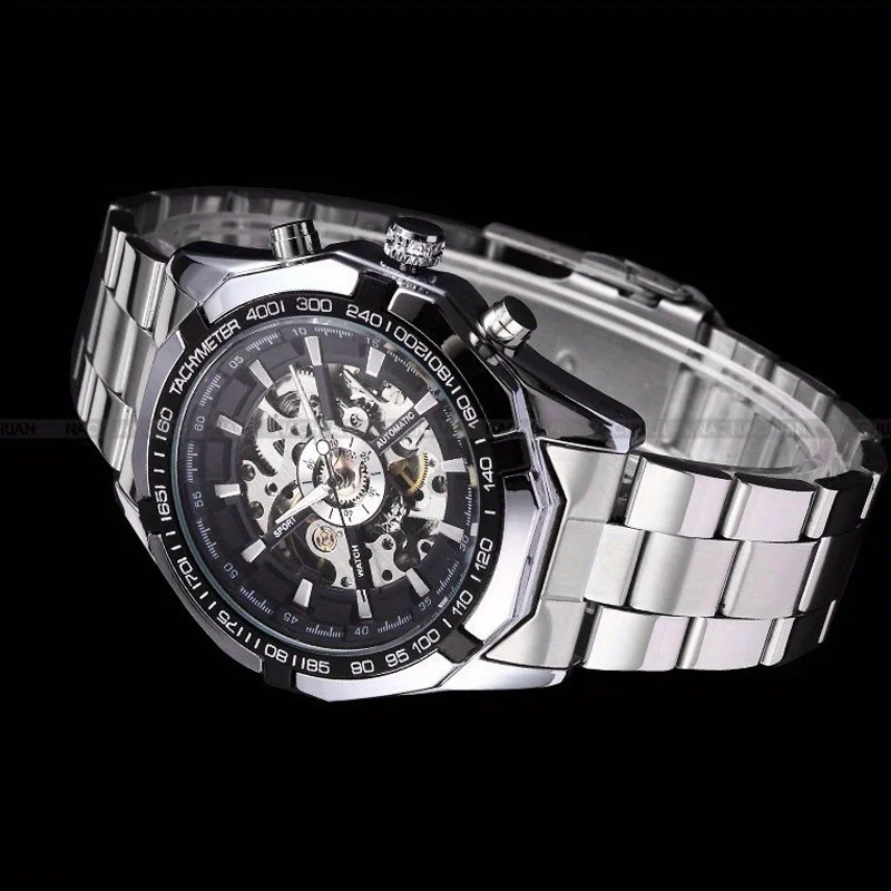 WINNER Watch Men Fashion Sport Black Skeleton Watches Full Steel Automatic Mechanical Watches Men Montre Homme Reloj Hombre 2026