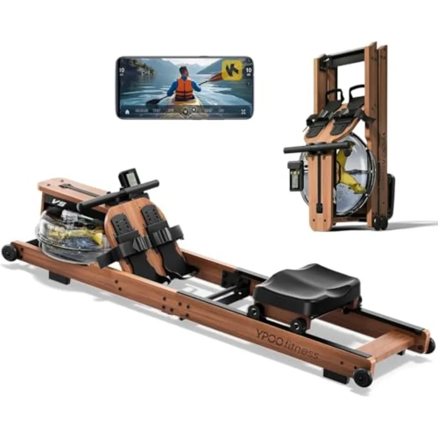 Máquina de remo de agua para el hogar, máquinas de remo plegables con asiento cómodo y diseño de plegado rápido, remo de agua de madera con 3