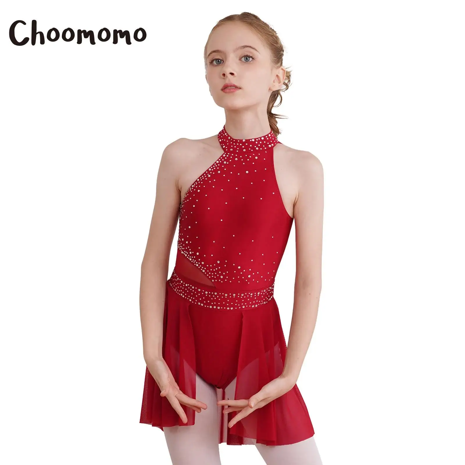 

Kids Girls Shiny Rhinestone Lyrical Ballet Dance Dress Skirted Leotard Modern Contemporary Ballerina Costume Dancewear