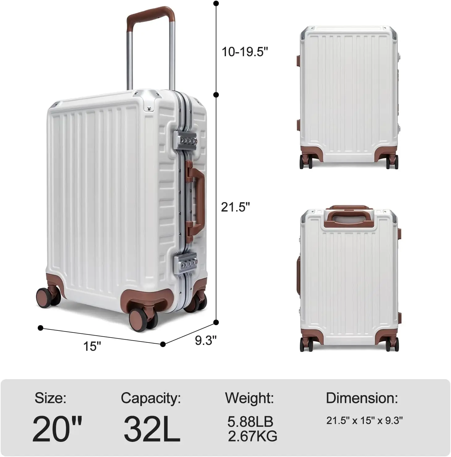 Imagem -02 - Mala Cluci-hard Case com Trava Tsa Moldura de Alumínio sem Zíper Transportar Bagagem 100 pc 20