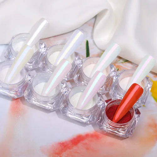 Imagen 2 del producto Polvo de uñas con purpurina de perlas, pigmento de frotación Aurora, polvo de neón blanco y morado, esmalte de Gel para manicura, polvo, decoración artística de uñas