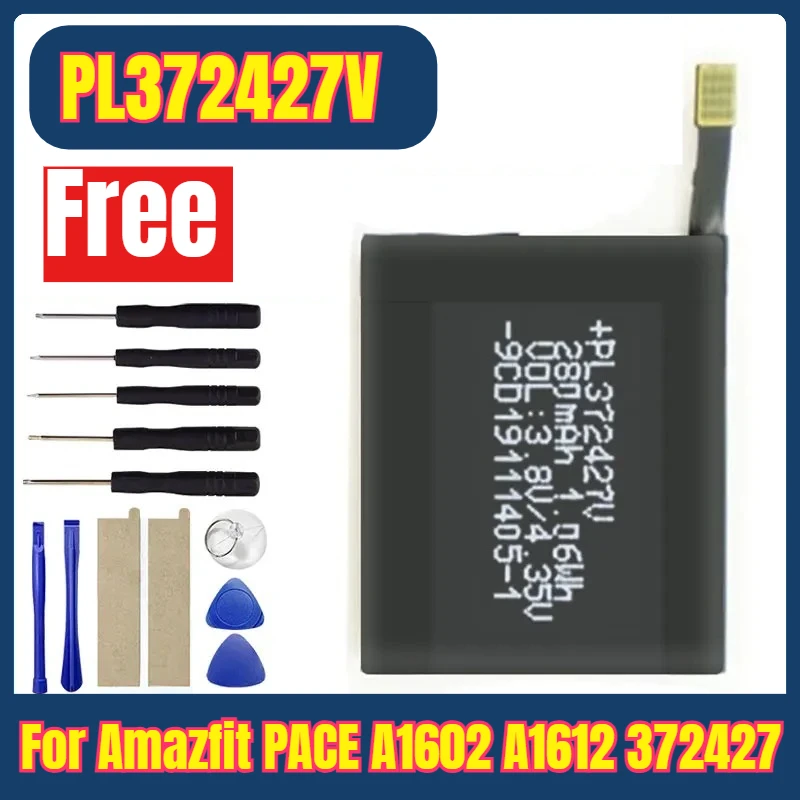 

PL372427V Watches Batteries for Amazfit PACE A1602 A1612 372427 + Free Tools