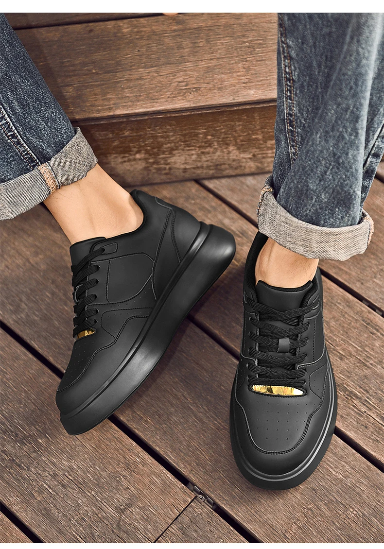 Herren-Skate-Schuhe aus Kunstleder mit Schnürung, versteckter Erhöhung der Höhe um 6/8/10 cm, rutschfester Plattform, für den Alltag und zum Gehen. – Detail 23