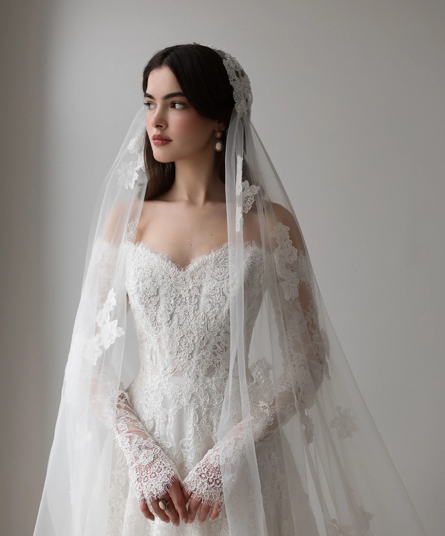 شارون سعيد فستان زفاف أنيق بدون أكتاف وأكمام طويلة على شكل حرف A دانتيل مطرز فساتين العروس البسيطة SW538 حسب الطلب #3