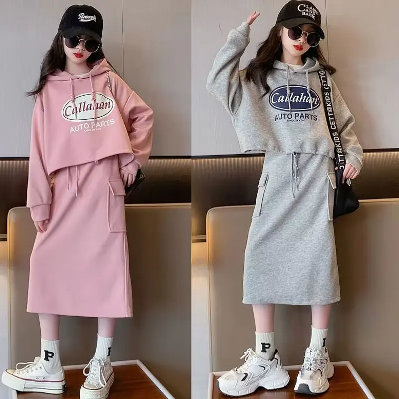 

Girls Clothes Sets 2024 Spring Autumn Hoody+skirts 2pcs/set Suits Fashion Teenager School Casual Outfits 4 To 14 Years Clothes