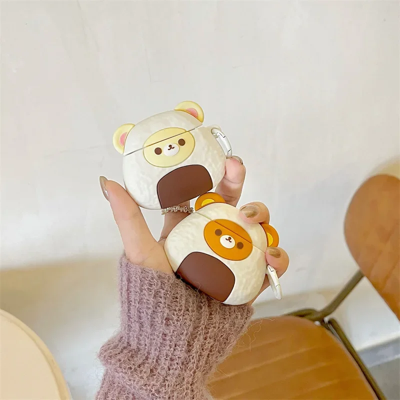 

3D Cute Bear Rice Ball Case for AirPods Pro2 Airpod Pro 1 2 3 4 Bluetooth Earbuds Charging Box Protective Earphone Case Cover