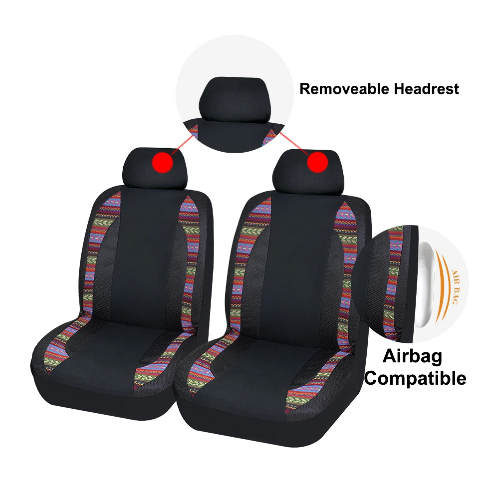 Autokingcovers Universal Colorful Stripes Stitching With Black Polyester Car Seat Covers Airbagseat Compatible Protector Cushion