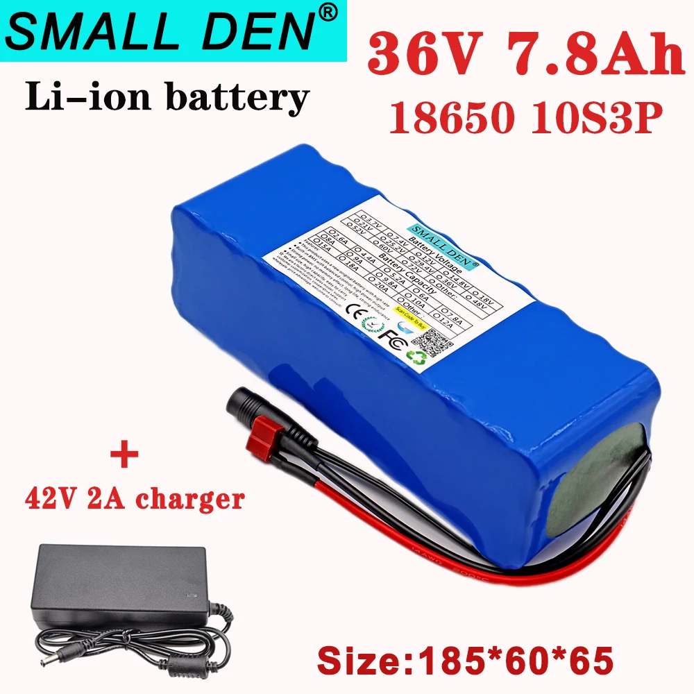 36V 7.8A 18650 Lithium battery pack 10S3P 7800mAh built-in 15A BMS, 250W-500W Camping outdoor backup battery + 42V 2a charger