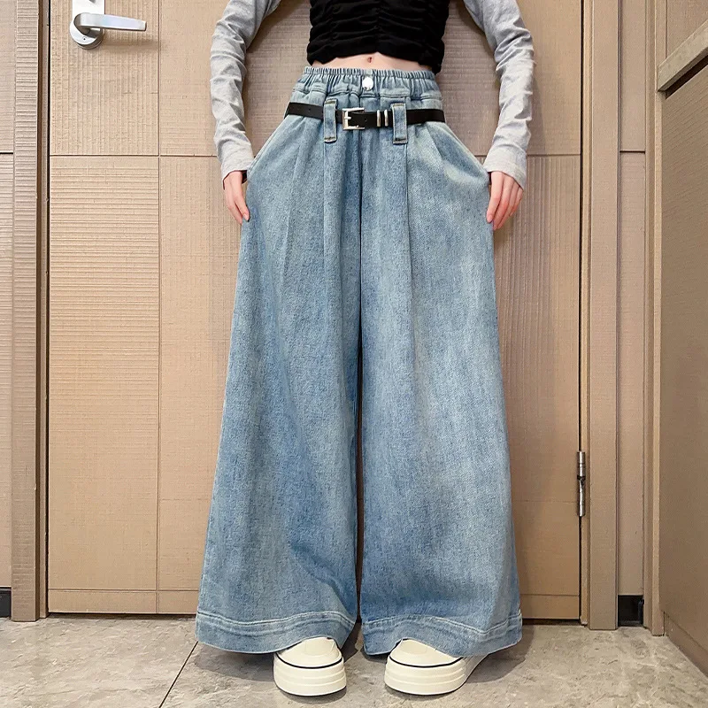 

Girls Trousers Jeans Spring and Autumn 2024 New Korean Version Foreign Style Wide Leg Pants Thin Spring Dress Girl Culottes