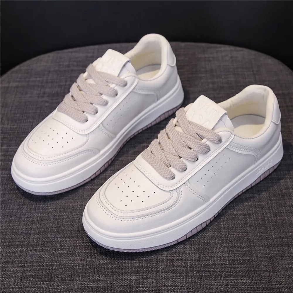 Genuine Leather White Shoes Women's Casual Sports Shoes 2024 Spring New Versatile Breathable Women's Shoes White Sneakers Women