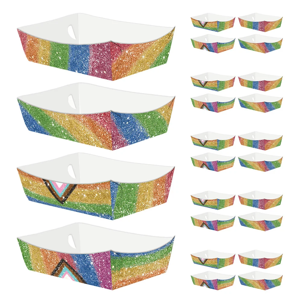 

24Pcs Rainbow Paper Snack Trays Greaseproof Food Boats for Pride Party Catering Boxes Popcorn Hot Dog Holder Small Favor Boxes