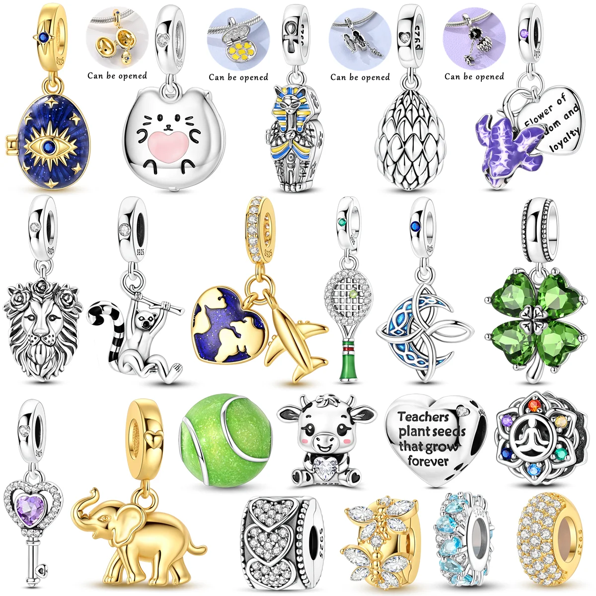 925 Sterling Silver Lion Charms Bead CZ Zircon Dragon Egg Love Heart Pendants Fit Original Bracelet DIY Marking Jewelry Gift