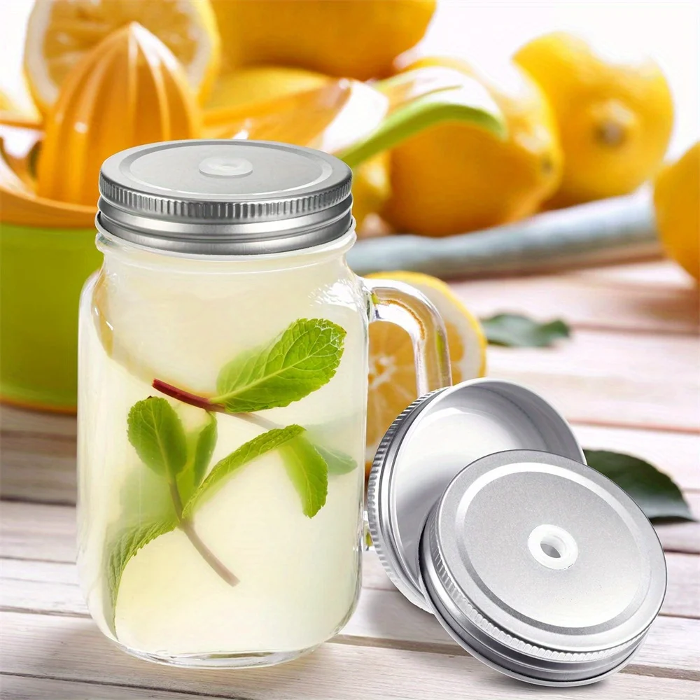 8pcs Stainless Steel Regular Mouth Mason Jar Lids with Straw Hole Leak Proof 2.7 Inch Canning Jar Caps for Food Storage