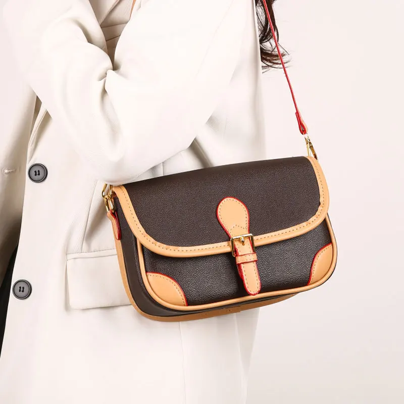 

Fashion Crossbody Bag Simple Saddle Bag Textured Large Capacity Commute Color Block Retro Shoulder Bag Trendy