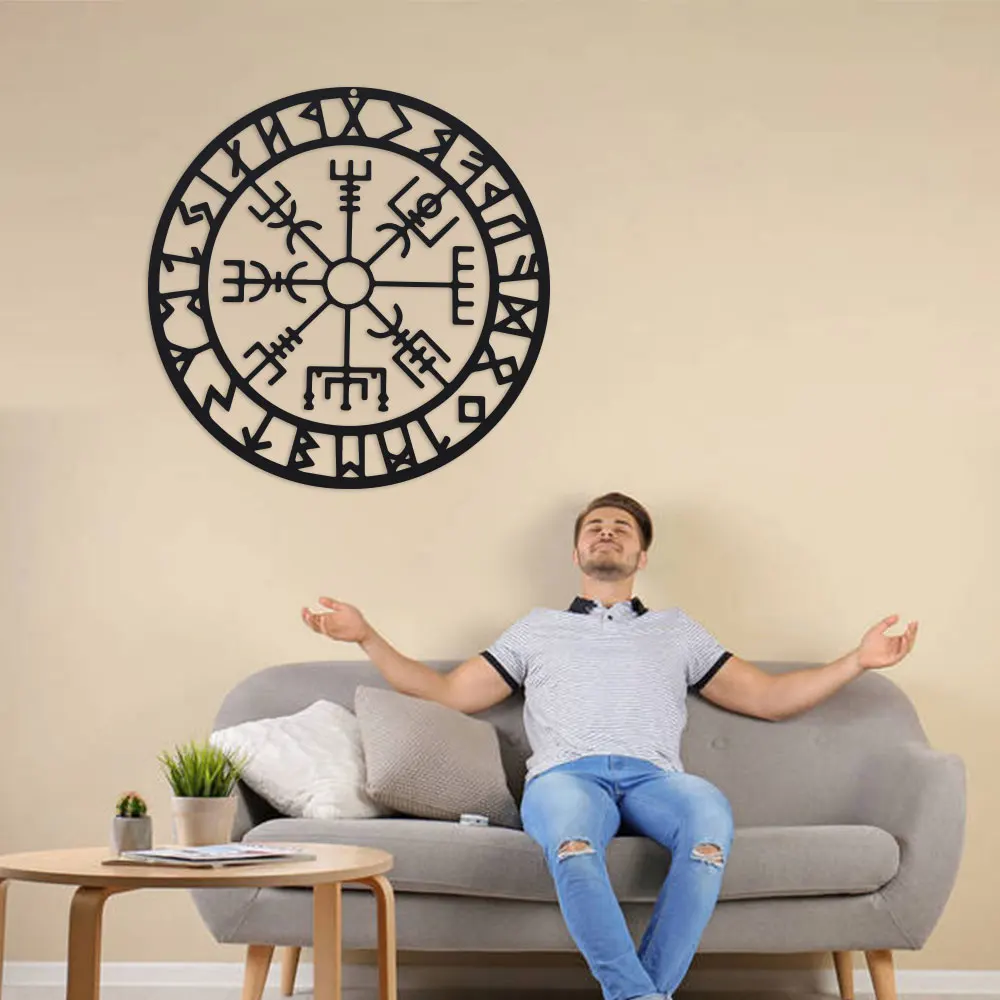 2D Metal Viking Wall Decor, Nordic Metal Viking Wall Art for Bedroom Living Room Home,Black Distressed Metal Compass Artwork