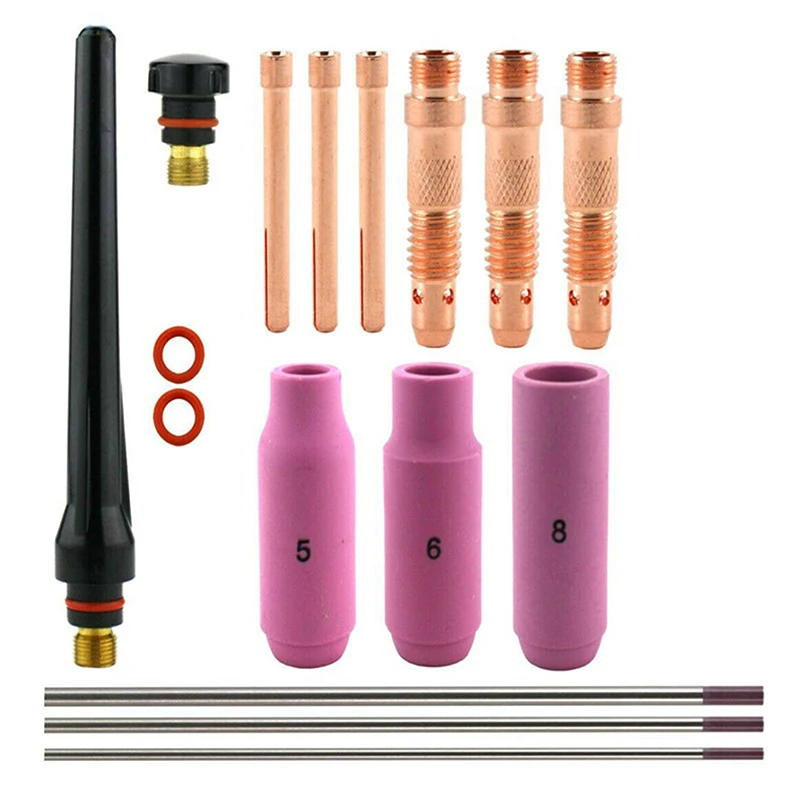 16PCS TIG Welding Torch Consumables Accessories Kit Alumina Nozzle Cups Collets Bodies Fit SR WP17 WP18 WP26