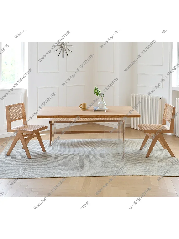 

MX Living Room Acrylic Suspended Dining Table And Chairs Nordic Small Apartment Household All Solid Wood Rectangular Logs