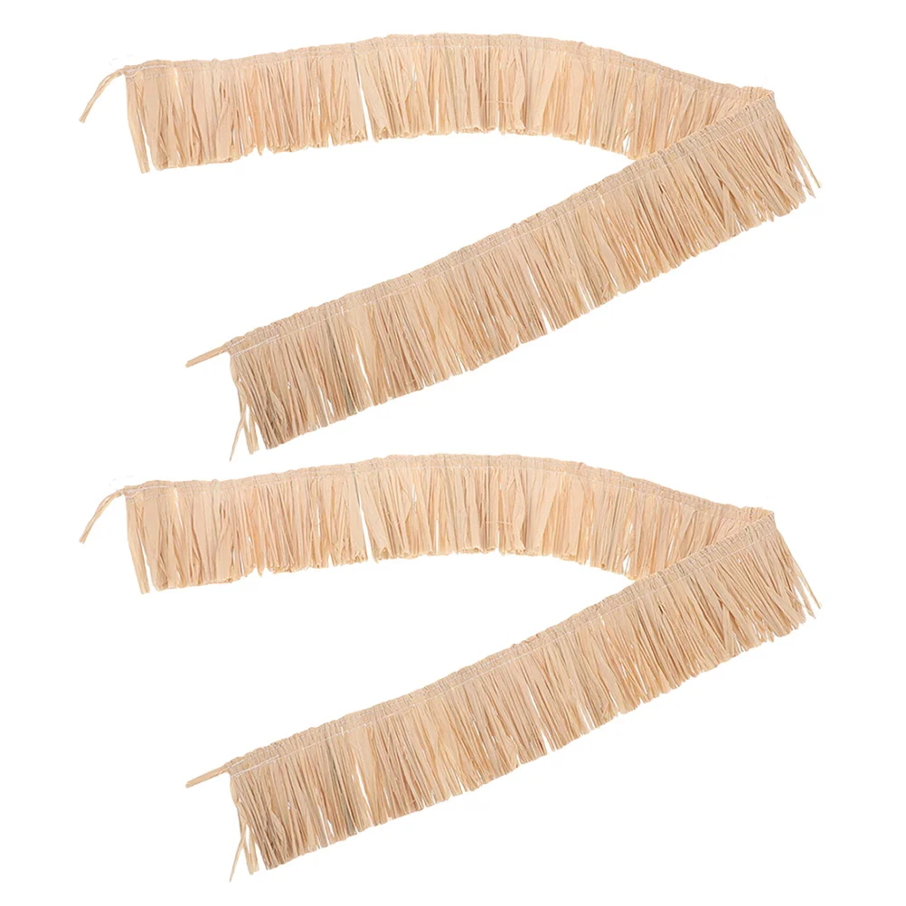 

2pcs Raffia Trim: Natural Handwoven Fringe For Diy Craft Ribbon Wedding Party Decorations Hawaiian Accessories Luau Supplies