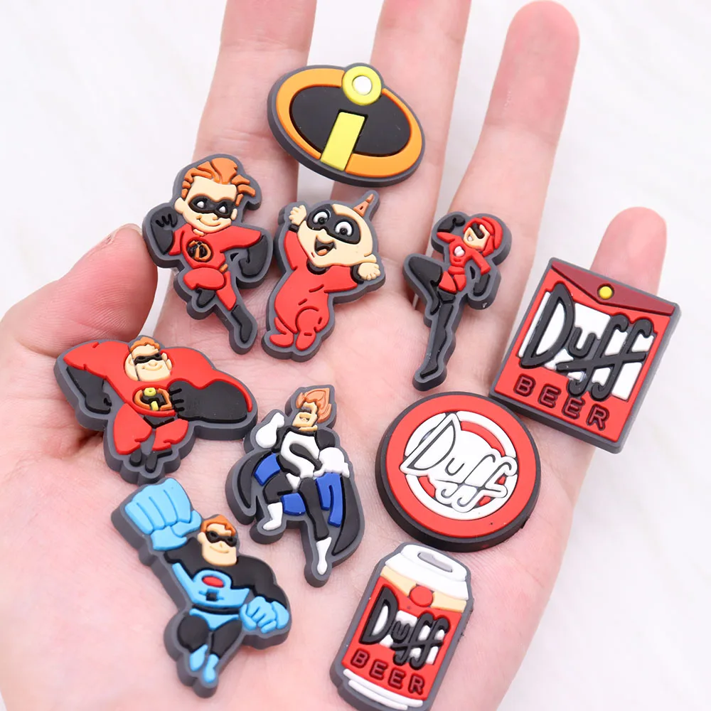 Hot Sale 1-10pcs PVC Shoe Charms Cartoon The Incredibles Bob PVC Accessories Slippers Decorations For Kids Birthday Present