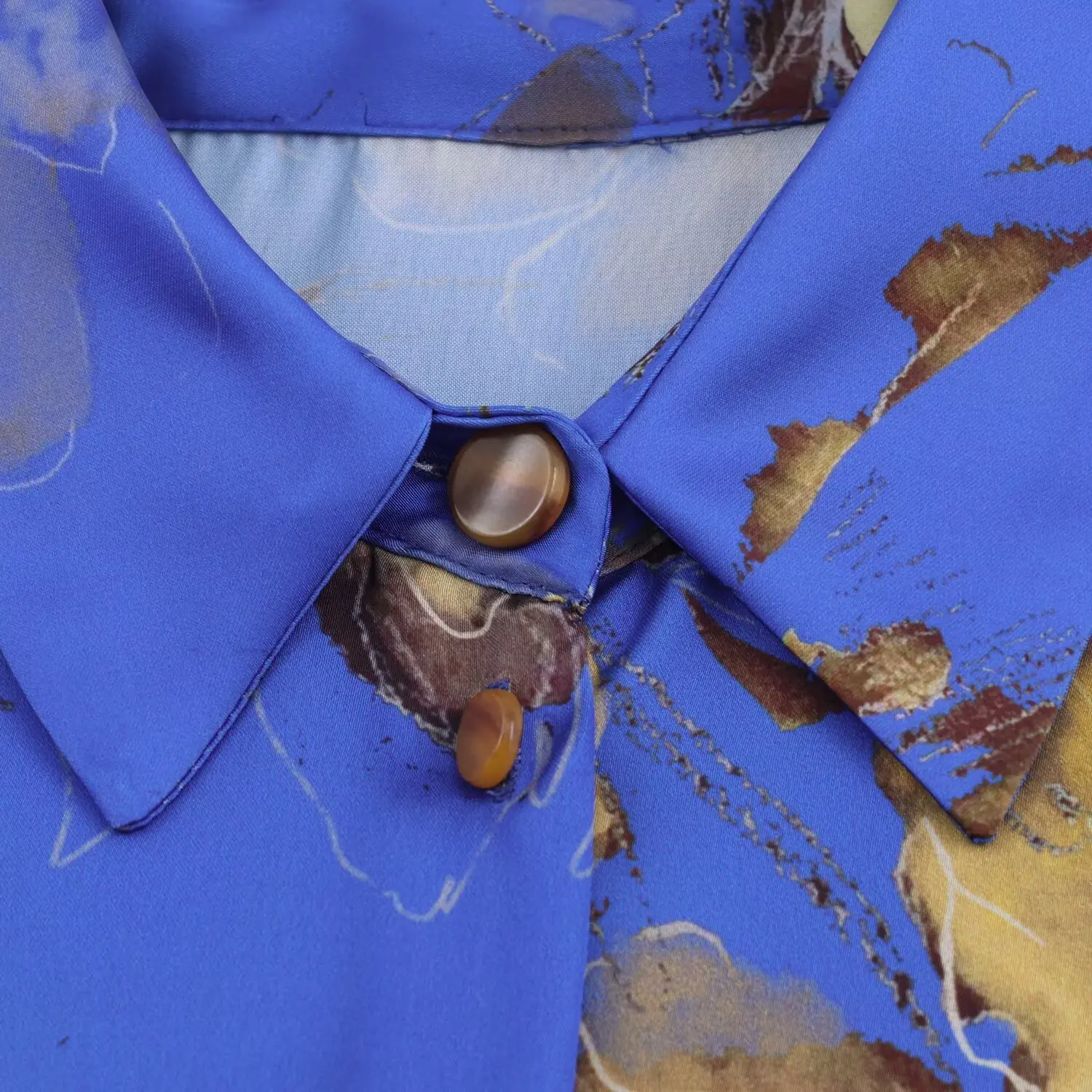 2025 New Women's Casual Shirt Floral Print Silk Satin Texture Shirt Floral Print Loose Fit Blue Long Sleeve Shirt Silk Texture P