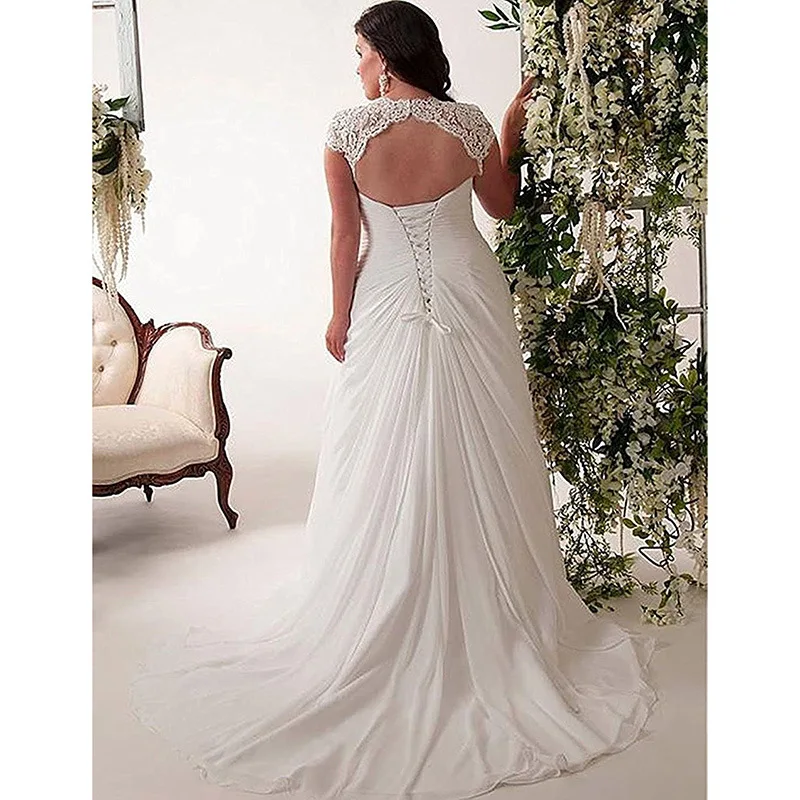 LAAB-107#2025 New Style Wedding Dress Ivory Pure White Featuring Deep V-neck Lace Chiffon Fabric Trailing Lace Plus Size Mermaid