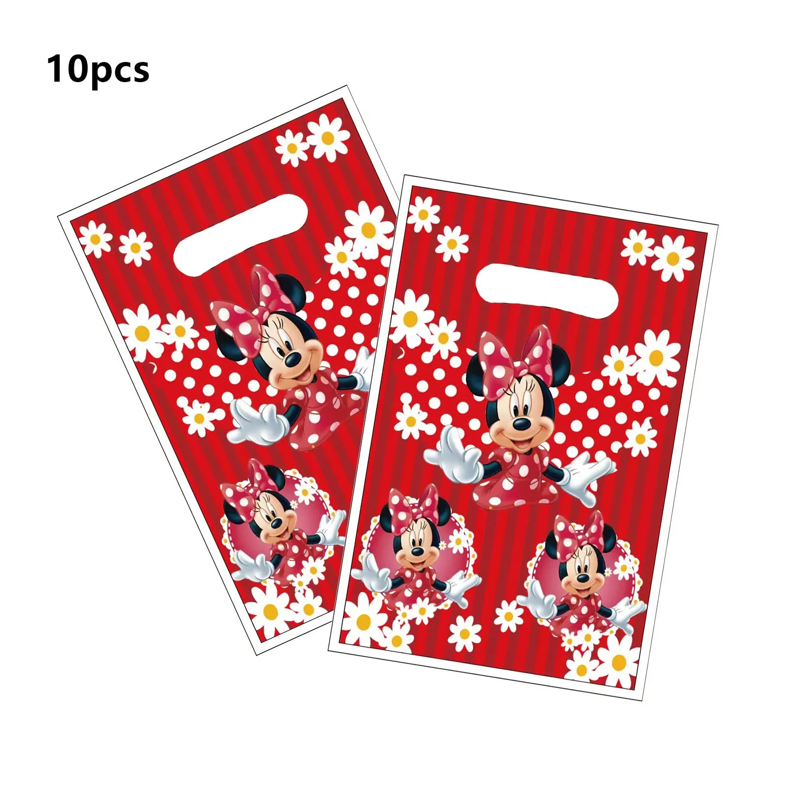 10pcs Disney Cartoon Minnie Pearlescent Bag, Birthday Party Supplies, Plastic Hand-held Gift Bag, Souvenir Candy Storage Bag