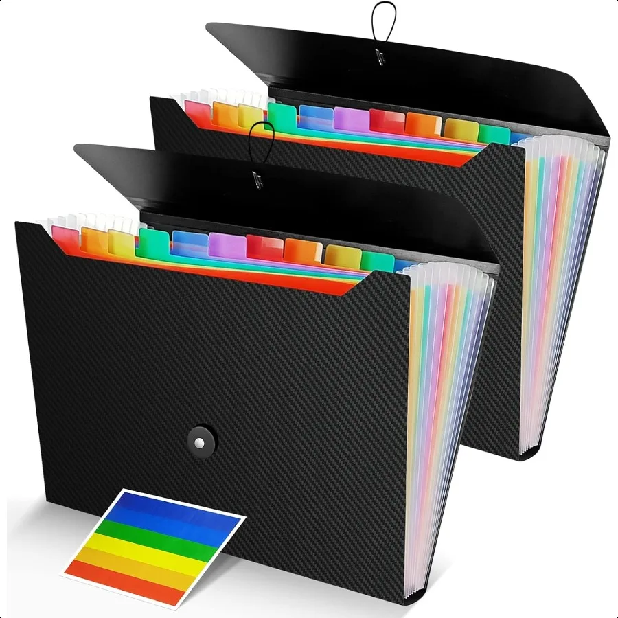 

Expanding File Folder 2pcs 13 Pockets A4 Size Rainbow Plastic Accordion File Organizer File Storage Folder with Multiple Pocket