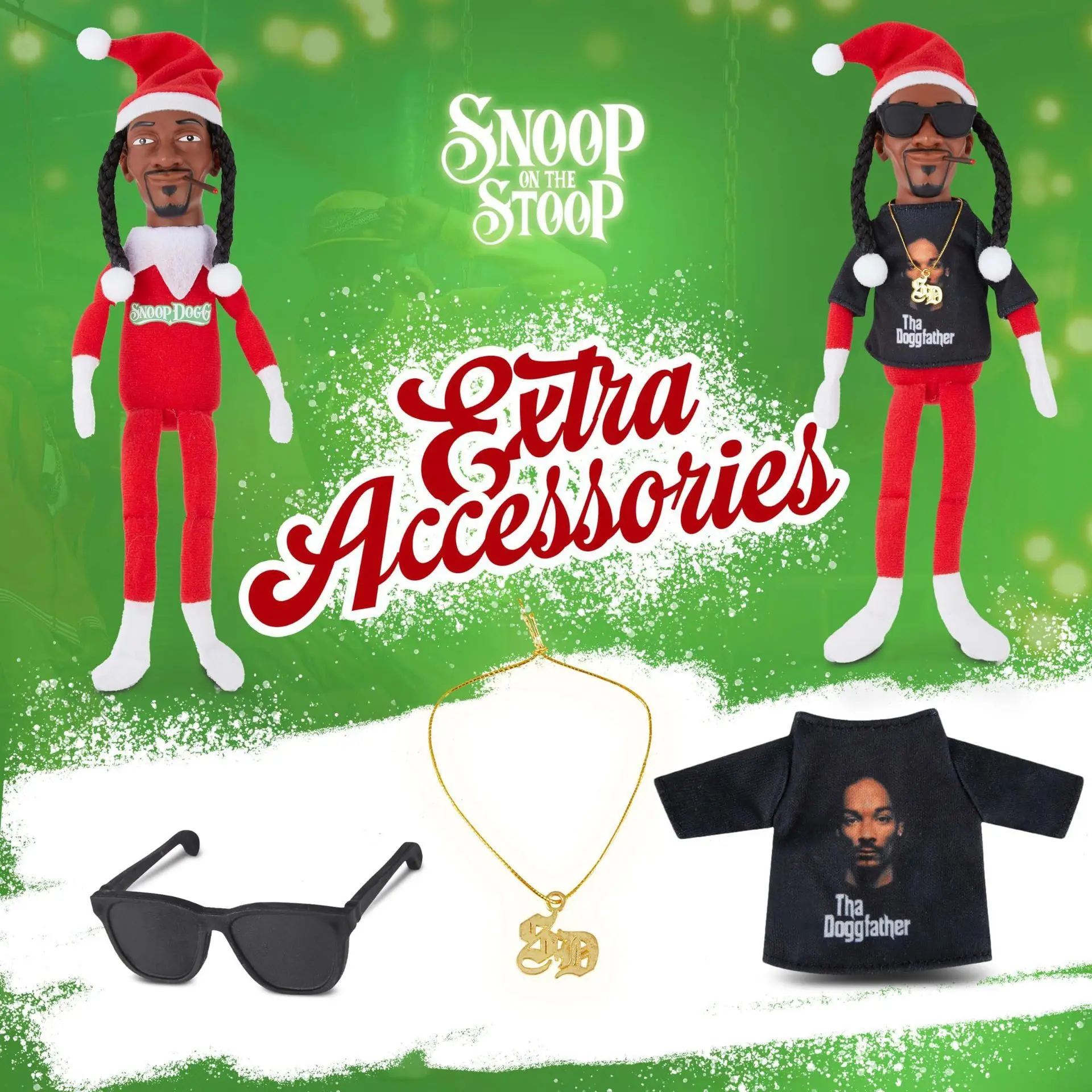 Christmas Elf Doll Small Plush Toys Snoop Dogg Snoop on a Stoop  Figurine Shelf Decor Doll Plush Toys Tshirt Sunglasses Necklac