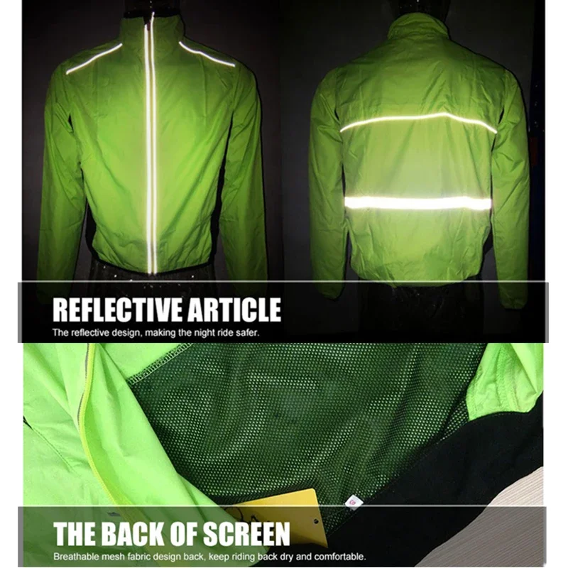 Men Reflective Cycling Jacket Long Sleeve Waterproof Windproof Bike Jackets Ultra Light Quick Dry Wind Coat Chaqueta Ciclismo