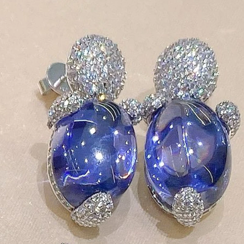 KQDANCE 925 Sterling Silver Fashion Cubic Zirconia Blue Oval Drop Earrings for Women Fine Jewelry