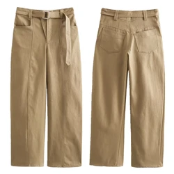 Maxdutti Japanese Minimalist Khaki Casual Pants Elegant Women's With Belt Fashionable And Workwear Pants Ladies