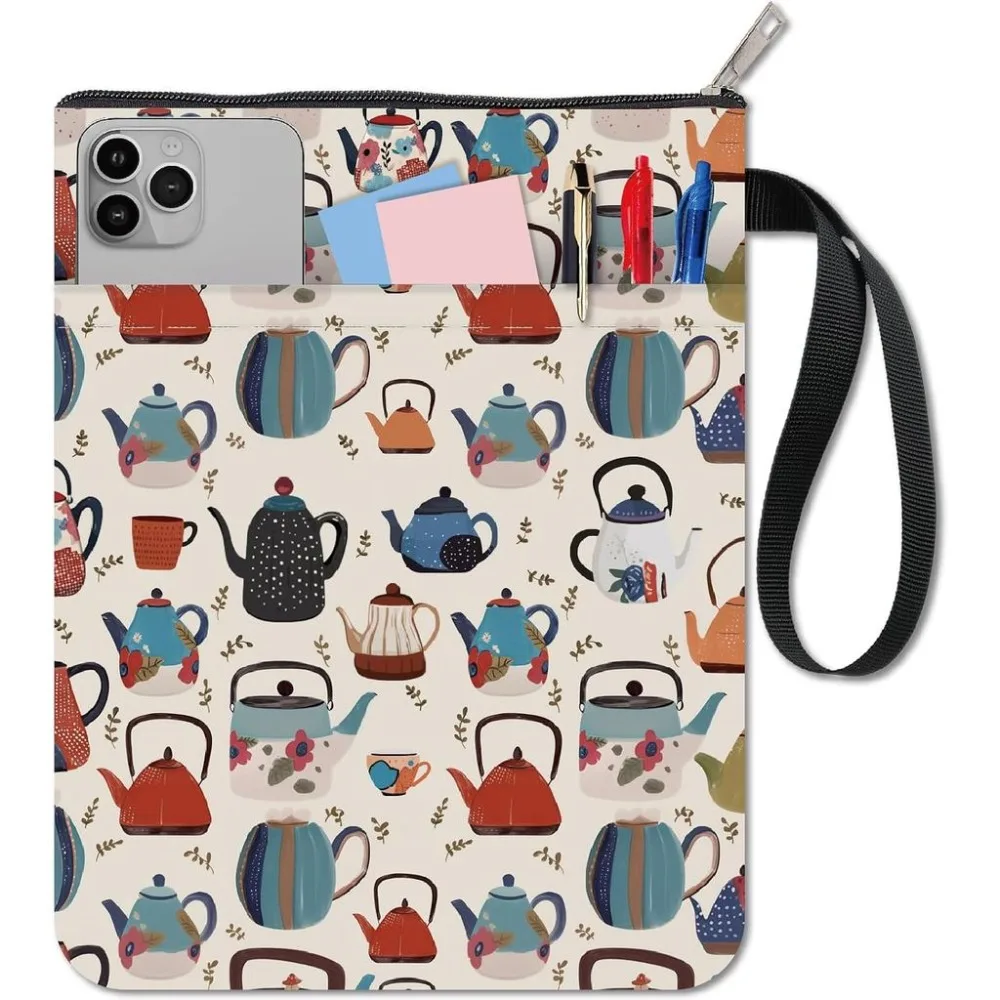 Teapot Book Covers Book Protector Easter Sleeve for Paperbacks Washable Cloth Book Cover with Zipper and Extra Sleeve Pocket