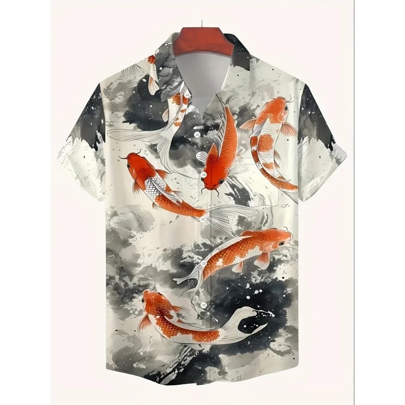 

Гавайская рубашка с леопардовым узором Дракона кои для мужчин, свинья, цветок, 3D принт, с короткими рукавами, летние свободные рубашки Aloha, блузка с лацканами, топ