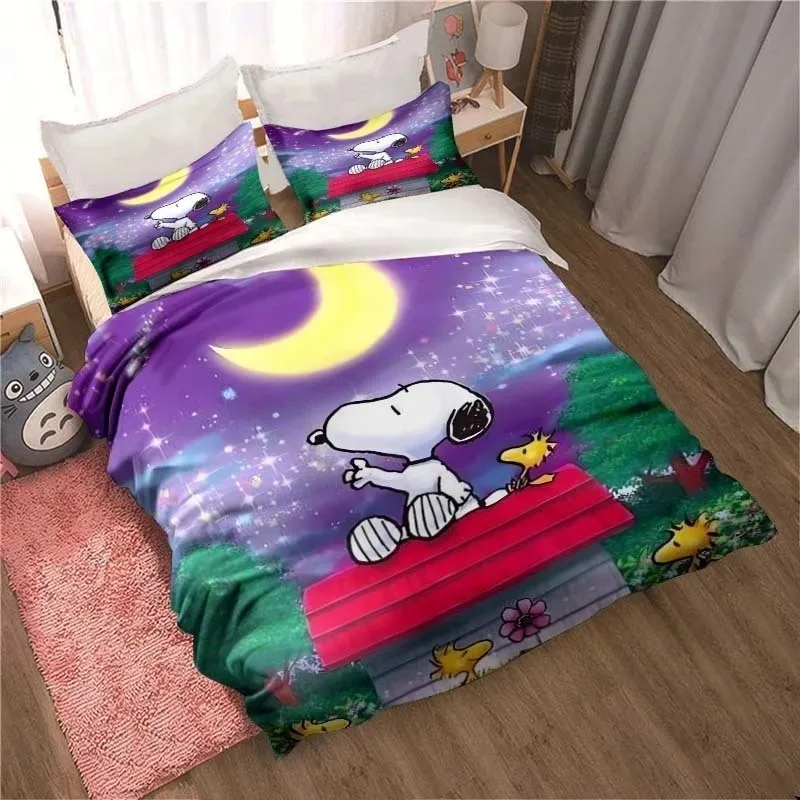 Anime Snoopy Quilt Cover Boy Brown Bedding Set,Children's Soft Bed Cover,Single Double Full King Bed King Bed Set